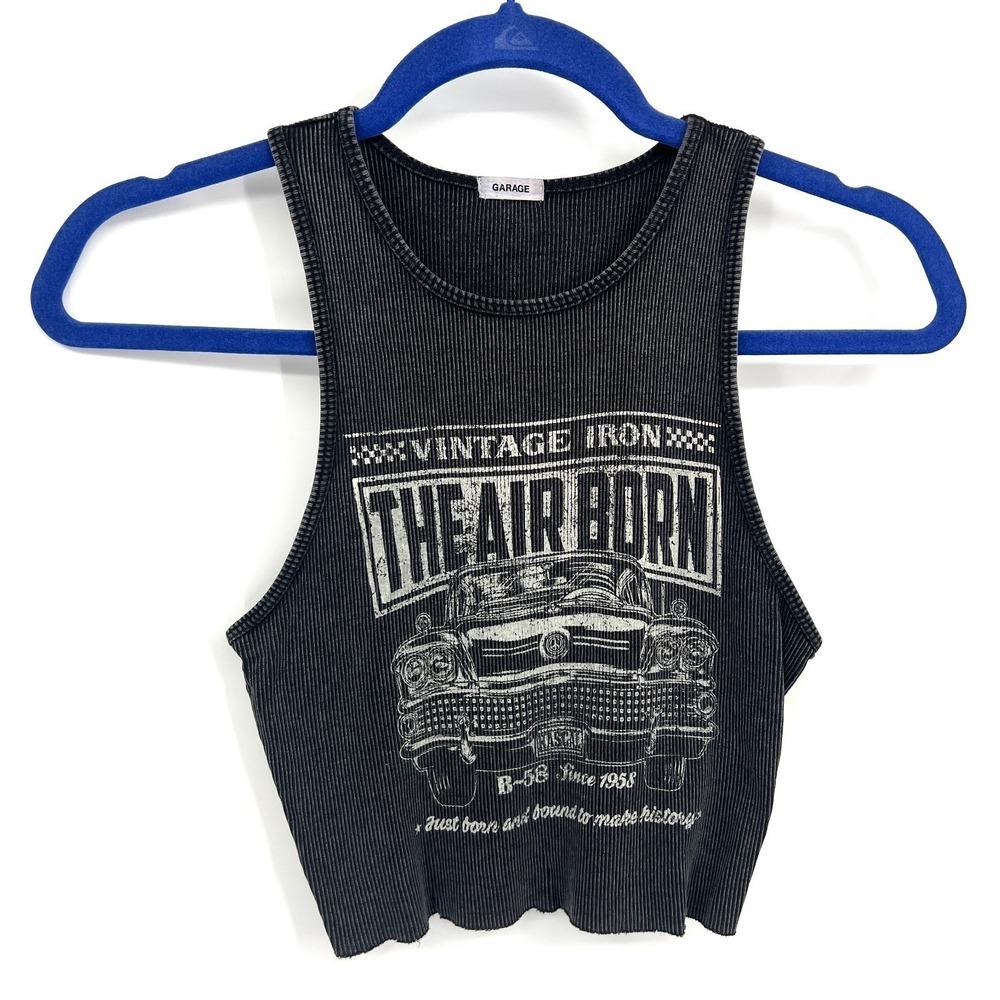 Garage grunge biker chic Y2K streetwear crop tank top retro ribbed graphic XS